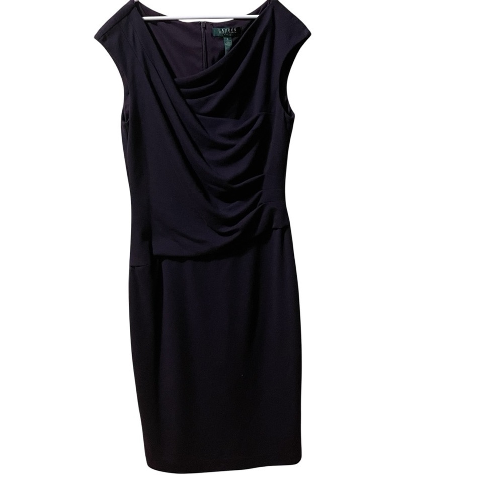 Lauren Ralph Lauren Dark Purple Ruched Sleeveless Stretch Midi Dress Size‎ 8